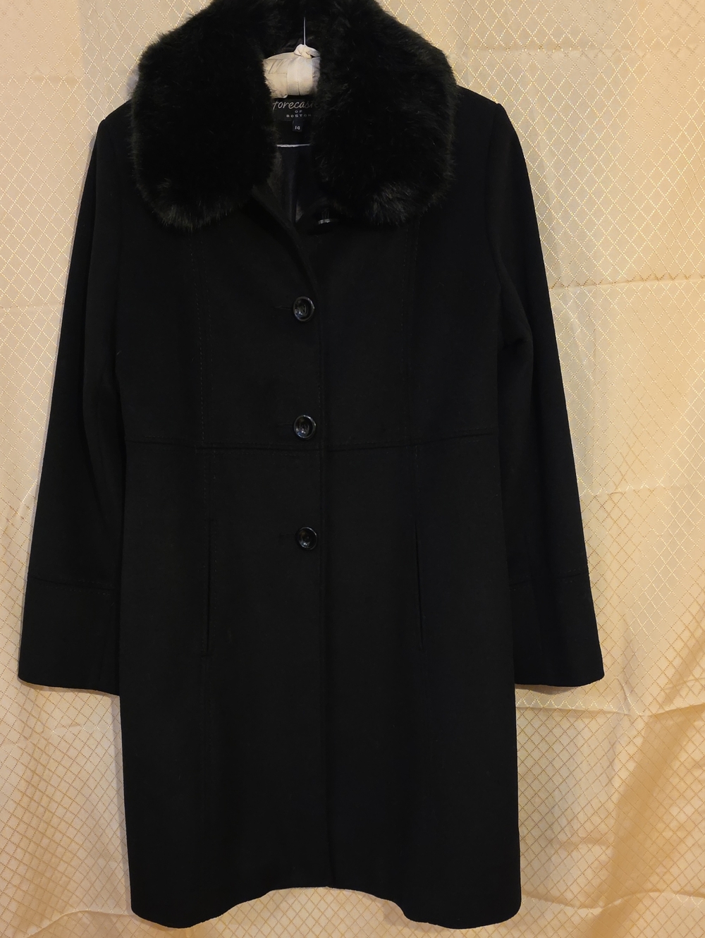 Forcaster Vintage Black Wool Blend Coat with Removable Faux Fur Collar Wm's 14
